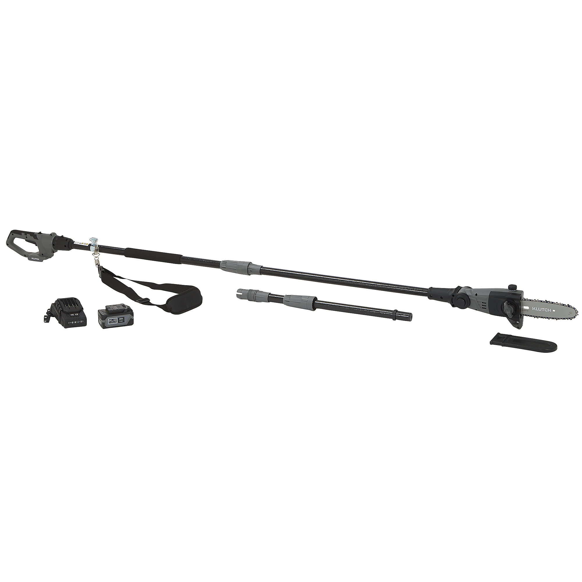 Klutch Pole Saw Kit, KLiQ 20 Volt, 8in. Bar and Chain, 10ft. Max. Height, Brushless, Cordless, 4.0Ah